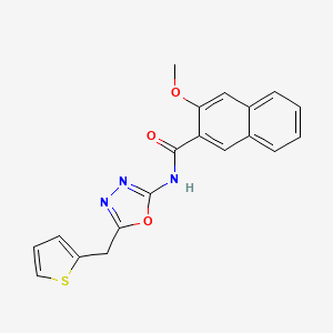 molecular formula C19H15N3O3S B2863079 3-methoxy-N-(5-(thiophen-2-ylmethyl)-1,3,4-oxadiazol-2-yl)-2-naphthamide CAS No. 1021112-95-7
