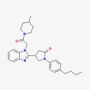 molecular formula C29H36N4O2 B2863189 1-(4-butylphenyl)-4-{1-[2-(4-methylpiperidin-1-yl)-2-oxoethyl]-1H-1,3-benzodiazol-2-yl}pyrrolidin-2-one CAS No. 942864-16-6