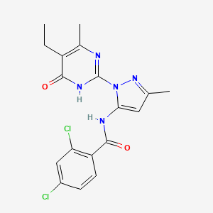 2,4-dichloro-N-(1-(5-ethyl-4-methyl-6-oxo-1,6-dihydropyrimidin-2-yl)-3-methyl-1H-pyrazol-5-yl)benzamide