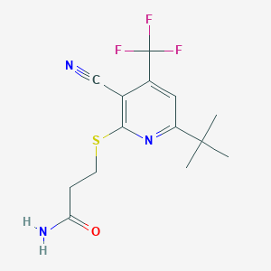 molecular formula C14H16F3N3OS B2863251 3-{[6-tert-butyl-3-cyano-4-(trifluoromethyl)pyridin-2-yl]sulfanyl}propanamide CAS No. 905772-67-0