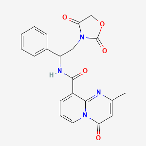 molecular formula C21H18N4O5 B2863266 N-[2-(2,4-dioxo-1,3-oxazolidin-3-yl)-1-phenylethyl]-2-methyl-4-oxo-4H-pyrido[1,2-a]pyrimidine-9-carboxamide CAS No. 1903504-39-1