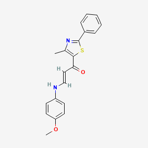 molecular formula C20H18N2O2S B2863295 (E)-3-(4-methoxyanilino)-1-(4-methyl-2-phenyl-1,3-thiazol-5-yl)-2-propen-1-one CAS No. 1164514-31-1