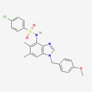 molecular formula C23H22ClN3O3S B2863308 4-chloro-N-[1-(4-methoxybenzyl)-5,6-dimethyl-1H-1,3-benzimidazol-4-yl]benzenesulfonamide CAS No. 338954-92-0