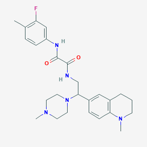 molecular formula C26H34FN5O2 B2863360 N'-(3-fluoro-4-methylphenyl)-N-[2-(1-methyl-1,2,3,4-tetrahydroquinolin-6-yl)-2-(4-methylpiperazin-1-yl)ethyl]ethanediamide CAS No. 921901-75-9