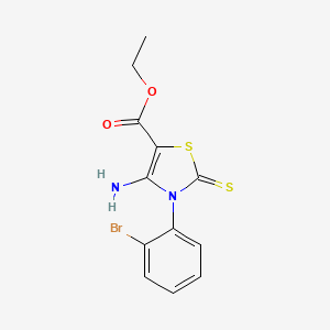 molecular formula C12H11BrN2O2S2 B2863397 Ethyl 4-amino-3-(2-bromophenyl)-2-thioxo-2,3-dihydro-1,3-thiazole-5-carboxylate CAS No. 312922-22-8