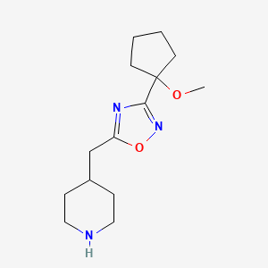 molecular formula C14H23N3O2 B2863402 4-{[3-(1-Methoxycyclopentyl)-1,2,4-oxadiazol-5-yl]methyl}piperidine CAS No. 1918078-41-7
