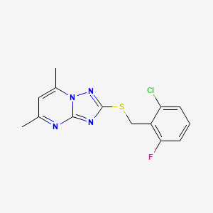 molecular formula C14H12ClFN4S B2863414 2-[(2-Chloro-6-fluorobenzyl)sulfanyl]-5,7-dimethyl[1,2,4]triazolo[1,5-a]pyrimidine CAS No. 688779-26-2