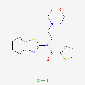 molecular formula C18H20ClN3O2S2 B2863422 N-(benzo[d]thiazol-2-yl)-N-(2-morpholinoethyl)thiophene-2-carboxamide hydrochloride CAS No. 1215742-90-7