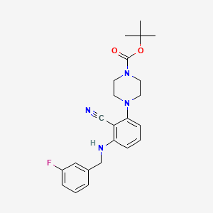 molecular formula C23H27FN4O2 B2863430 tert-butyl 4-{2-cyano-3-[(3-fluorobenzyl)amino]phenyl}tetrahydro-1(2H)-pyrazinecarboxylate CAS No. 1211312-12-7