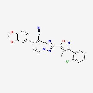 molecular formula C24H14ClN5O3 B2863437 7-(1,3-Benzodioxol-5-yl)-2-[3-(2-chlorophenyl)-4-methyl-5-isoxazolyl][1,2,4]triazolo[1,5-a]pyridine-8-carbonitrile CAS No. 860650-22-2