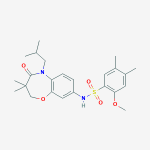 molecular formula C24H32N2O5S B2863438 N-(5-isobutyl-3,3-dimethyl-4-oxo-2,3,4,5-tetrahydrobenzo[b][1,4]oxazepin-8-yl)-2-methoxy-4,5-dimethylbenzenesulfonamide CAS No. 921998-20-1