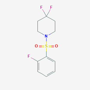 molecular formula C11H12F3NO2S B2863440 4,4-Difluoro-1-(2-fluorophenyl)sulfonylpiperidine CAS No. 2324675-62-7