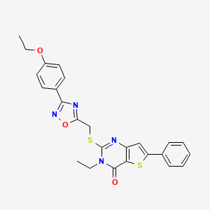 molecular formula C25H22N4O3S2 B2863465 2-({[3-(4-ethoxyphenyl)-1,2,4-oxadiazol-5-yl]methyl}sulfanyl)-3-ethyl-6-phenyl-3H,4H-thieno[3,2-d]pyrimidin-4-one CAS No. 1189963-91-4
