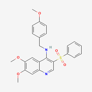 molecular formula C25H24N2O5S B2863499 6,7-二甲氧基-N-(4-甲氧基苄基)-3-(苯磺酰基)喹啉-4-胺 CAS No. 897758-90-6