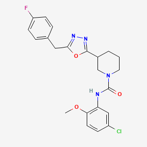 molecular formula C22H22ClFN4O3 B2863557 N-(5-chloro-2-methoxyphenyl)-3-(5-(4-fluorobenzyl)-1,3,4-oxadiazol-2-yl)piperidine-1-carboxamide CAS No. 1172549-26-6