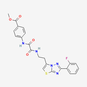 molecular formula C22H18FN5O4S B2863579 methyl 4-[({2-[2-(2-fluorophenyl)-[1,2,4]triazolo[3,2-b][1,3]thiazol-6-yl]ethyl}carbamoyl)formamido]benzoate CAS No. 895794-48-6