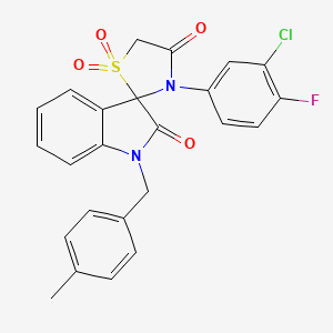 molecular formula C24H18ClFN2O4S B2863590 3'-(3-Chloro-4-fluorophenyl)-1-[(4-methylphenyl)methyl]-1,2-dihydrospiro[indole-3,2'-[1lambda6,3]thiazolidine]-1',1',2,4'-tetrone CAS No. 894873-99-5