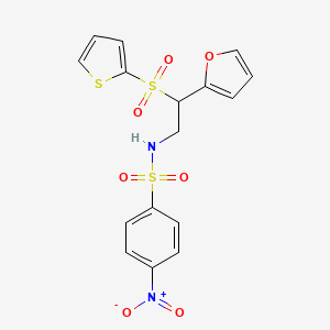 molecular formula C16H14N2O7S3 B2863603 N-[2-(furan-2-yl)-2-(thiophene-2-sulfonyl)ethyl]-4-nitrobenzene-1-sulfonamide CAS No. 896329-80-9