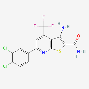 molecular formula C15H8Cl2F3N3OS B2863637 3-Amino-6-(3,4-dichlorophenyl)-4-(trifluoromethyl)thieno[2,3-b]pyridine-2-carboxamide CAS No. 625377-30-2
