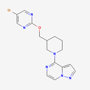 molecular formula C16H17BrN6O B2863763 5-Bromo-2-[(1-{pyrazolo[1,5-a]pyrazin-4-yl}piperidin-3-yl)methoxy]pyrimidine CAS No. 2380058-75-1