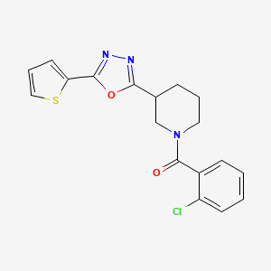 molecular formula C18H16ClN3O2S B2863766 (2-Chlorophenyl)(3-(5-(thiophen-2-yl)-1,3,4-oxadiazol-2-yl)piperidin-1-yl)methanone CAS No. 1105226-61-6