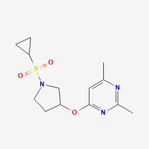 molecular formula C13H19N3O3S B2863781 4-{[1-(Cyclopropanesulfonyl)pyrrolidin-3-yl]oxy}-2,6-dimethylpyrimidine CAS No. 2097895-77-5