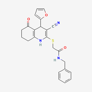 molecular formula C23H21N3O3S B2863833 N-benzyl-2-{[3-cyano-4-(furan-2-yl)-5-oxo-1,4,5,6,7,8-hexahydroquinolin-2-yl]sulfanyl}acetamide CAS No. 383893-90-1