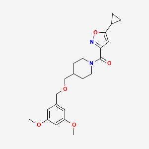molecular formula C22H28N2O5 B2863878 (5-Cyclopropylisoxazol-3-yl)(4-(((3,5-dimethoxybenzyl)oxy)methyl)piperidin-1-yl)methanone CAS No. 1795297-13-0