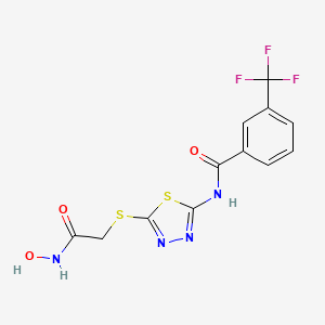 molecular formula C12H9F3N4O3S2 B2863885 N-(5-((2-(hydroxyamino)-2-oxoethyl)thio)-1,3,4-thiadiazol-2-yl)-3-(trifluoromethyl)benzamide CAS No. 903320-46-7