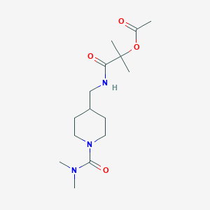 molecular formula C15H27N3O4 B2863939 1-(((1-(Dimethylcarbamoyl)piperidin-4-yl)methyl)amino)-2-methyl-1-oxopropan-2-yl acetate CAS No. 2034295-60-6