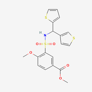 molecular formula C18H17NO5S3 B2863951 methyl 4-methoxy-3-(N-(thiophen-2-yl(thiophen-3-yl)methyl)sulfamoyl)benzoate CAS No. 2034306-56-2