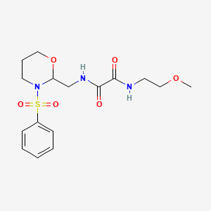 molecular formula C16H23N3O6S B2864011 N'-{[3-(benzenesulfonyl)-1,3-oxazinan-2-yl]methyl}-N-(2-methoxyethyl)ethanediamide CAS No. 872881-05-5