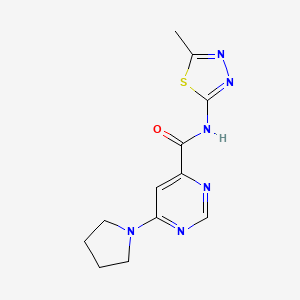 molecular formula C12H14N6OS B2864013 N-(5-methyl-1,3,4-thiadiazol-2-yl)-6-(pyrrolidin-1-yl)pyrimidine-4-carboxamide CAS No. 2034365-17-6