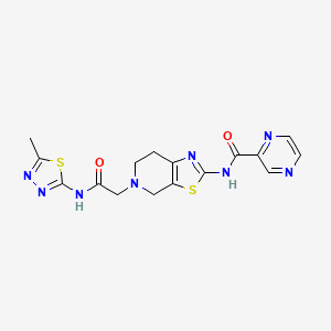 molecular formula C16H16N8O2S2 B2864057 N-(5-(2-((5-methyl-1,3,4-thiadiazol-2-yl)amino)-2-oxoethyl)-4,5,6,7-tetrahydrothiazolo[5,4-c]pyridin-2-yl)pyrazine-2-carboxamide CAS No. 1351615-46-7