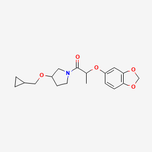 molecular formula C18H23NO5 B2864091 2-(2H-1,3-benzodioxol-5-yloxy)-1-[3-(cyclopropylmethoxy)pyrrolidin-1-yl]propan-1-one CAS No. 2034387-32-9
