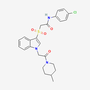 N-(4-chlorophenyl)-2-((1-(2-(4-methylpiperidin-1-yl)-2-oxoethyl)-1H-indol-3-yl)sulfonyl)acetamide