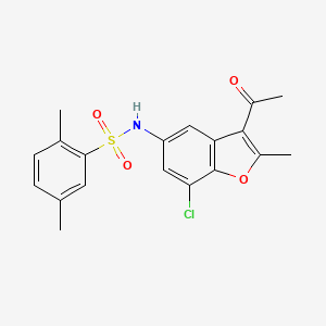 molecular formula C19H18ClNO4S B2864124 N-(3-acetyl-7-chloro-2-methyl-1-benzofuran-5-yl)-2,5-dimethylbenzenesulfonamide CAS No. 518054-63-2