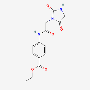 molecular formula C14H15N3O5 B2864153 Ethyl 4-{[(2,5-dioxo-1-imidazolidinyl)acetyl]amino}benzoate CAS No. 824942-14-5