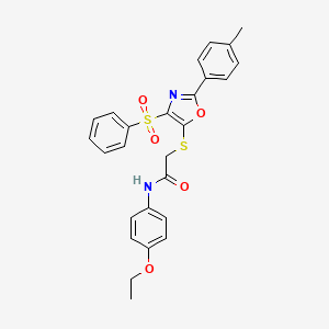 molecular formula C26H24N2O5S2 B2864156 N-(4-ethoxyphenyl)-2-((4-(phenylsulfonyl)-2-(p-tolyl)oxazol-5-yl)thio)acetamide CAS No. 850926-36-2