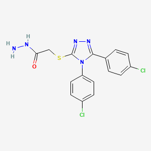 molecular formula C16H13Cl2N5OS B2864160 2-{[bis(4-chlorophenyl)-4H-1,2,4-triazol-3-yl]sulfanyl}acetohydrazide CAS No. 893726-43-7