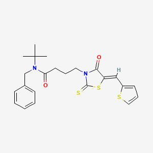 molecular formula C23H26N2O2S3 B2864176 (Z)-N-benzyl-N-(tert-butyl)-4-(4-oxo-5-(thiophen-2-ylmethylene)-2-thioxothiazolidin-3-yl)butanamide CAS No. 315244-70-3