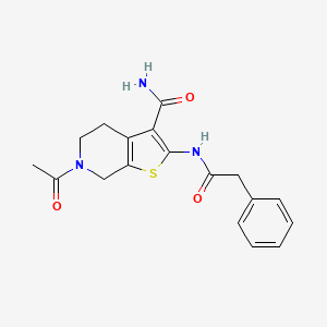 molecular formula C18H19N3O3S B2864177 6-Acetyl-2-(2-phenylacetamido)-4,5,6,7-tetrahydrothieno[2,3-c]pyridine-3-carboxamide CAS No. 864857-71-6