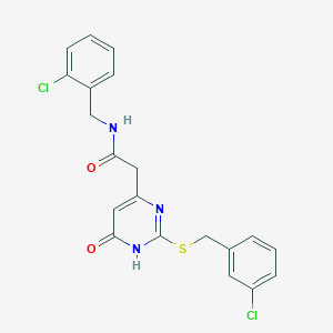 molecular formula C20H17Cl2N3O2S B2864185 N-(2-chlorobenzyl)-2-(2-((3-chlorobenzyl)thio)-6-oxo-1,6-dihydropyrimidin-4-yl)acetamide CAS No. 1105239-00-6