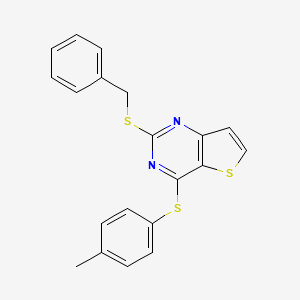 molecular formula C20H16N2S3 B2864187 2-(Benzylsulfanyl)-4-[(4-methylphenyl)sulfanyl]thieno[3,2-d]pyrimidine CAS No. 478067-45-7