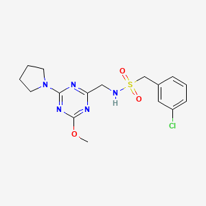 molecular formula C16H20ClN5O3S B2864188 1-(3-chlorophenyl)-N-((4-methoxy-6-(pyrrolidin-1-yl)-1,3,5-triazin-2-yl)methyl)methanesulfonamide CAS No. 2034577-79-0