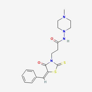 molecular formula C18H22N4O2S2 B2864208 (E)-3-(5-benzylidene-4-oxo-2-thioxothiazolidin-3-yl)-N-(4-methylpiperazin-1-yl)propanamide CAS No. 300378-84-1