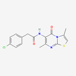 molecular formula C16H14ClN3O2S B2864210 2-(4-chlorophenyl)-N-(3,7-dimethyl-5-oxo-5H-thiazolo[3,2-a]pyrimidin-6-yl)acetamide CAS No. 946250-37-9
