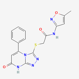 molecular formula C17H14N6O3S B2864221 N-(5-methylisoxazol-3-yl)-2-((7-oxo-5-phenyl-7,8-dihydro-[1,2,4]triazolo[4,3-a]pyrimidin-3-yl)thio)acetamide CAS No. 894999-18-9