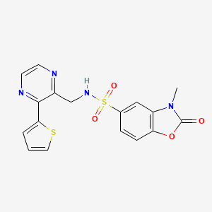 molecular formula C17H14N4O4S2 B2864237 3-methyl-2-oxo-N-((3-(thiophen-2-yl)pyrazin-2-yl)methyl)-2,3-dihydrobenzo[d]oxazole-5-sulfonamide CAS No. 2034427-08-0