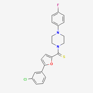 molecular formula C21H18ClFN2OS B2864239 (5-(3-Chlorophenyl)furan-2-yl)(4-(4-fluorophenyl)piperazin-1-yl)methanethione CAS No. 585553-16-8